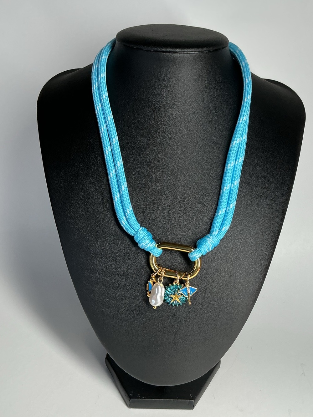 Turquoise Rope Necklace with Gold Charm Pendant
